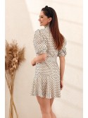 Trapezoidal dress with a belt, light beige PR98628 - Online store - Boutique